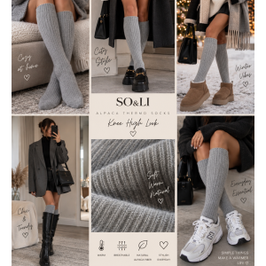 SO&LI alpakos vilnos kojinės grey iki kelių